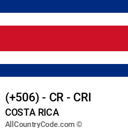Costa Rica Country and phone Codes : +506, CR, CRI Costa Rica Country and phone Codes : +506, CR, CRI