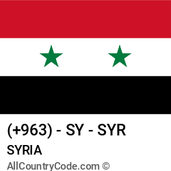 Syria Country and phone Codes : +963, SY, SYR Syria Country and phone Codes : +963, SY, SYR