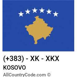 Kosovo Country and phone Codes : +383, XK, XKX Kosovo Country and phone Codes : +383, XK, XKX