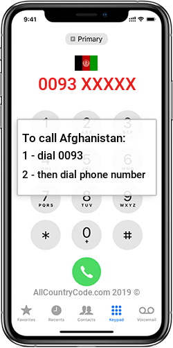 Afghanistan 93 Country Code AF AFG