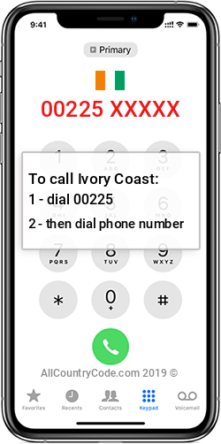 Ivory Coast 225 Country Code CI CIV