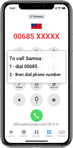 Samoa 685 Country Code WS WSM Samoa 685 Country Code WS WSM